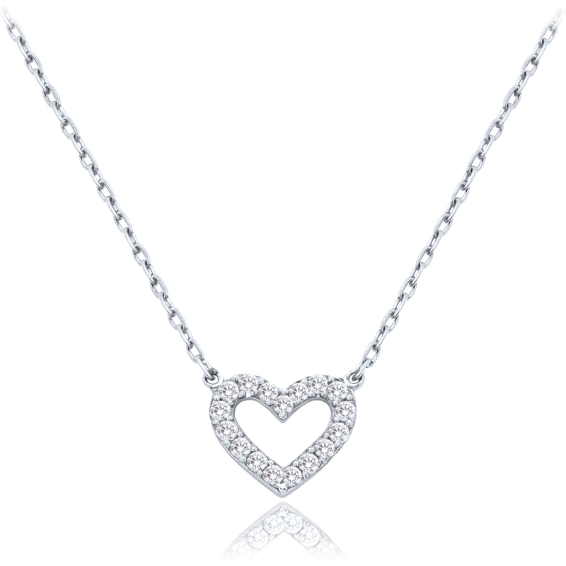 OLIVIE Zlatý náhrdelník srdce z bieleho zlata s bielymi zirkónmi Au 66386218