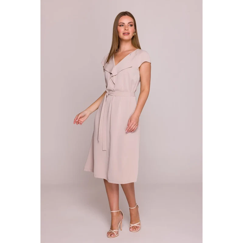 Stylove Midi šaty s ozdobným volánom béžová 65304402