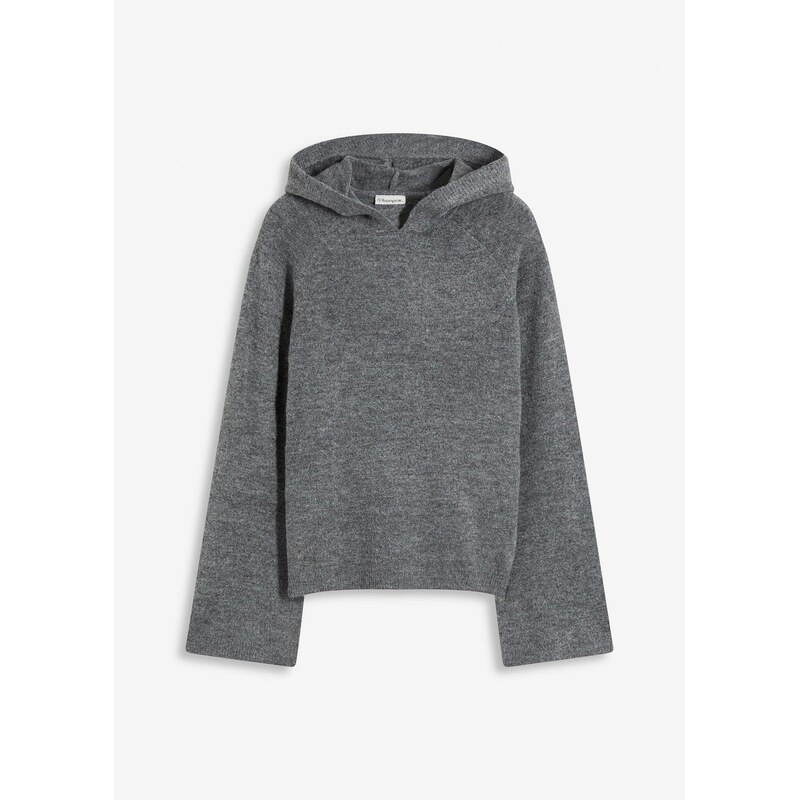 bonprix Pletený pulóver s kapucňou, farba šedá 65304267