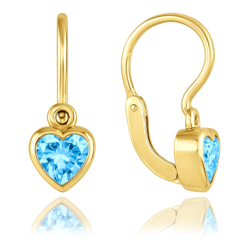 OLIVIE Detské náušnice s predným zapínaním srdiečka s modrými zirkónmi 66386195