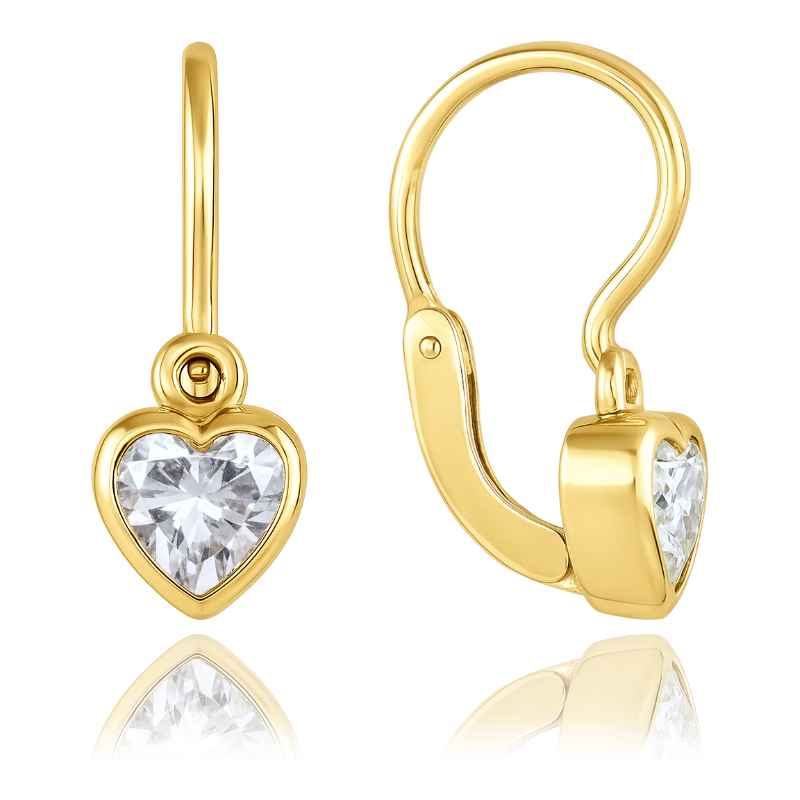 OLIVIE Detské zlaté náušnice s predným zapínaním srdiečka s bielymi 66386197