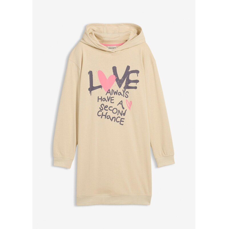 bonprix Mikinové šaty s kapucňou z čistej bio bavlny, farba béžová 65308137