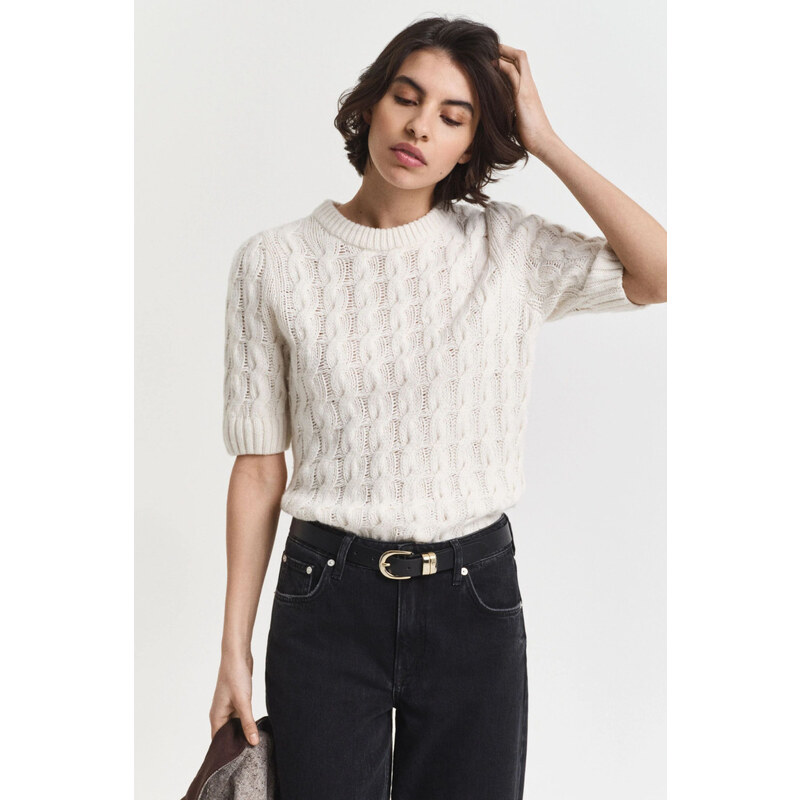 SVETER GANT PUFF SLEEVE CABLE SS C-NECK CREAM 65204819