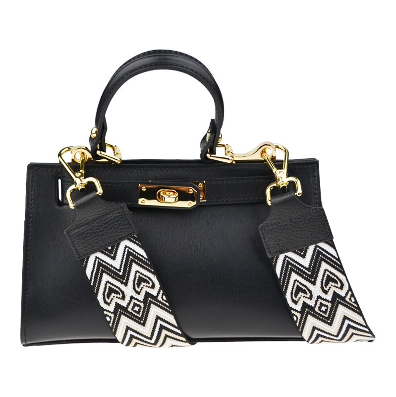 Čierna kožená talianska kabelka Anita Nera s prídavným pruhom V 65315746