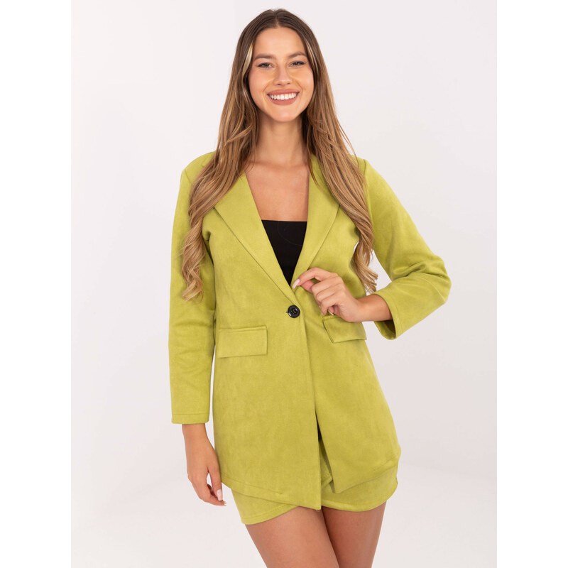ITALY MODA Svetlozelené semišové sako -DHJ-MA-15286.88-light green 57949775
