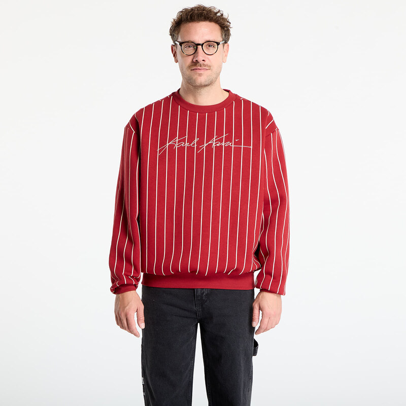 Mikina Karl Kani Autograph Pinstripe Sweat Os Crewneck Red S 65317560