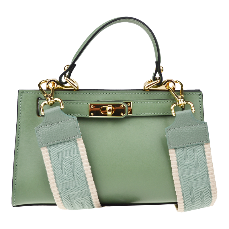 Zelená kožená talianska kabelka Anita Khaki s prídavným pruhom 65317799