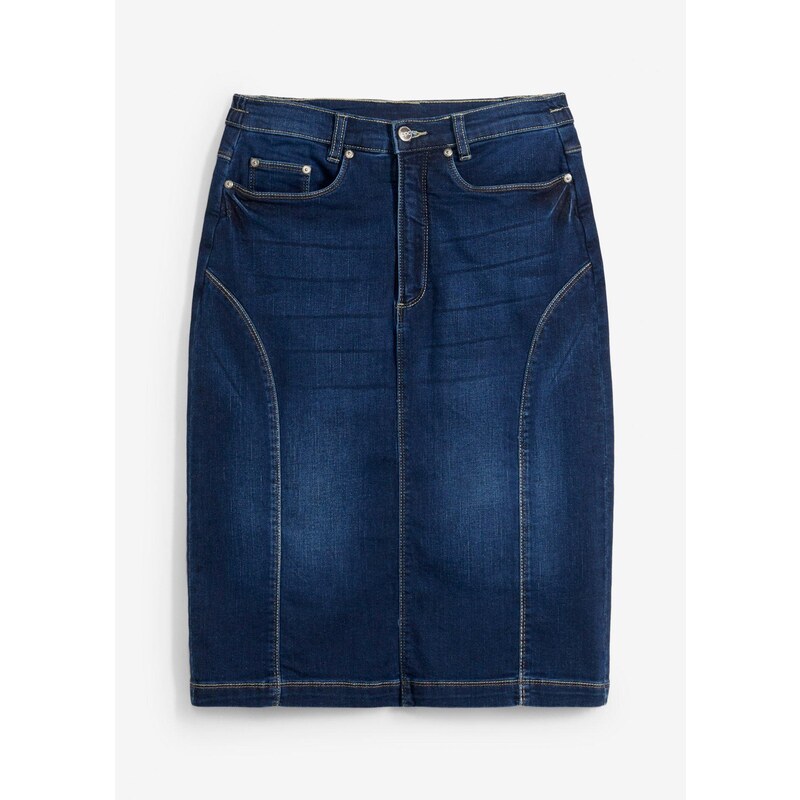 bonprix Strečová sukňa s pohodlným vysokým pásom, farba modrá 44731998