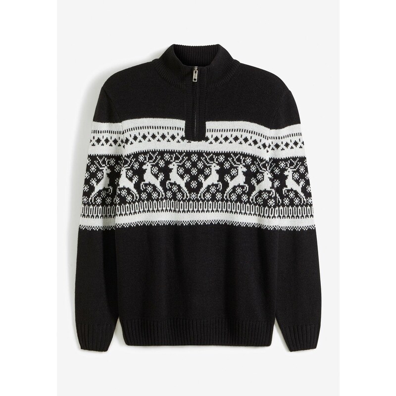 bonprix Pulóver, nórsky, so zipsom na golieri, farba čierna 47086831
