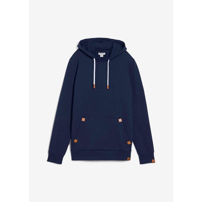 bonprix Mikina s kapucňou s koženkovými detailmi, farba modrá 65262726