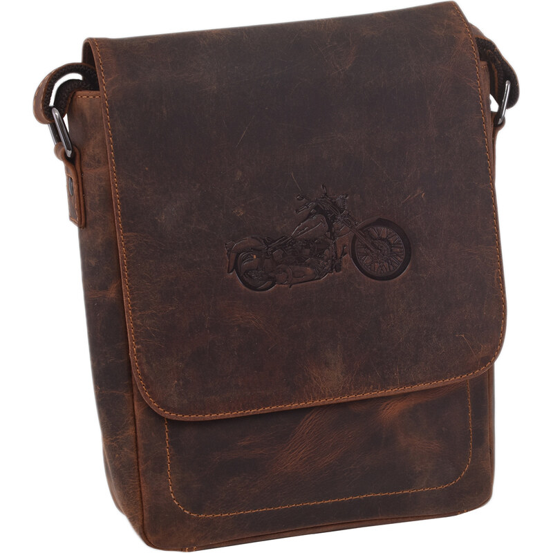 Mercucio Pánske kožené crossbody tmavohnedý hunter embos motorka 65319958