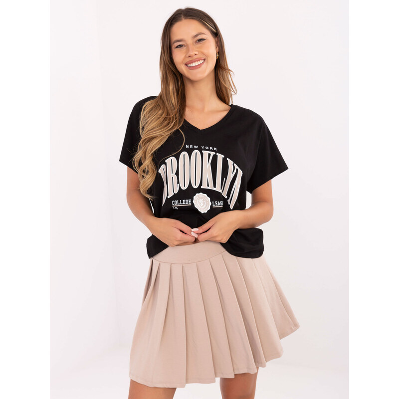 RELEVANCE Čierno-béžový dámsky set trička a plisovanej sukne so 65320457