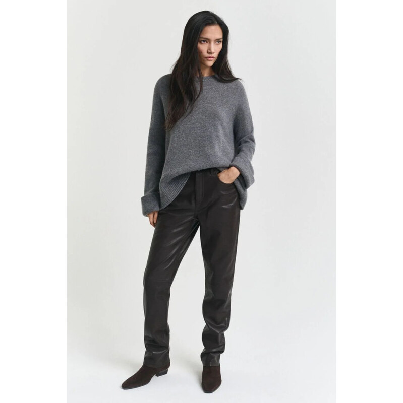 NOHAVICE GANT STRAIGHT 5 POCKET LEATHER PANTS DEEP BROWN 65322266