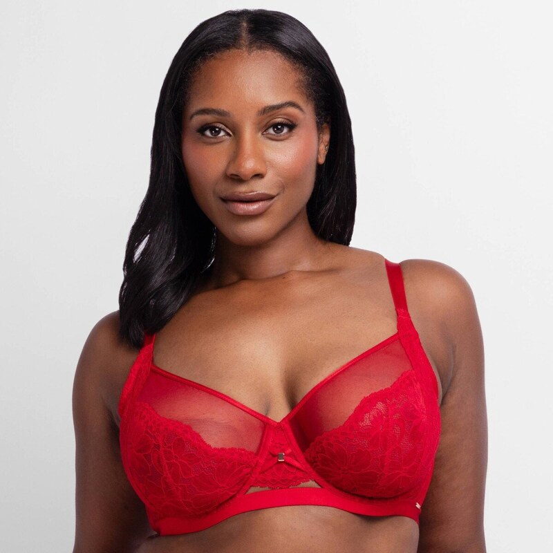 Podprsenka Jemma Dorina z čipky a tylu, s kosticami červená 115 65325781