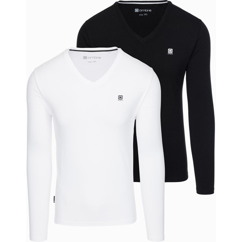 Ombre Set of mens SLIM FIT longsleeves with V neckline and logo 2-pack 65390681