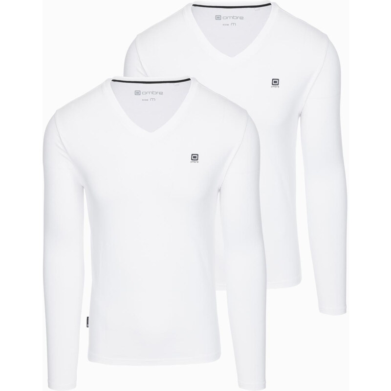 Ombre Set of mens SLIM FIT longsleeves with V-neck and logo 2-pack 65390684