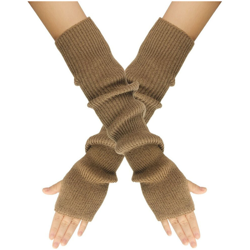 Cixi Dlhé rukavice bez prstov pletené 55cm Hnedé 65227801