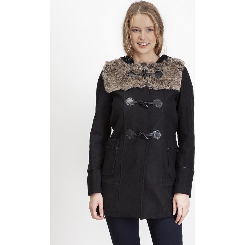 Perso Čierny dámsky vlnený zimný kabát s kapucňou MAH 515595 F 65351087