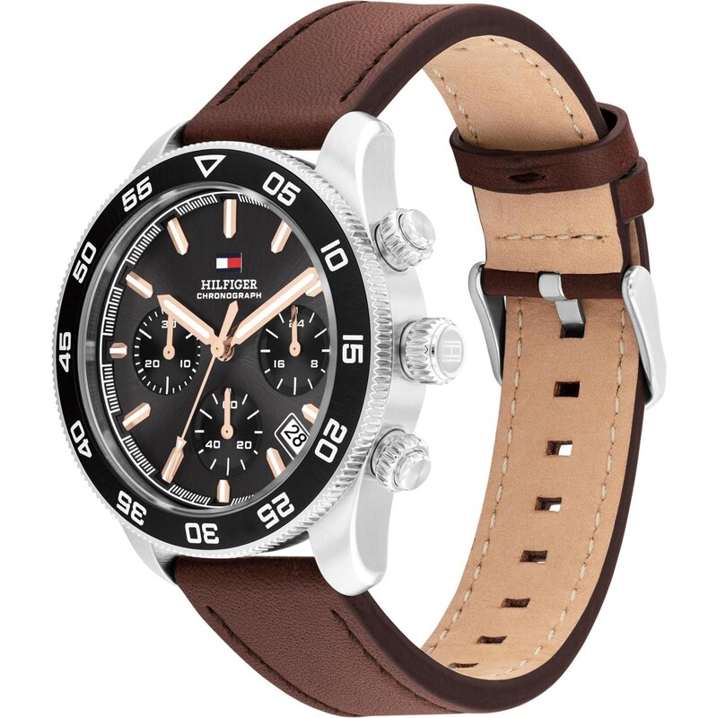 TOMMY HILFIGER Analógové hodinky 85 hnedá / čierna / strieborná 65353616