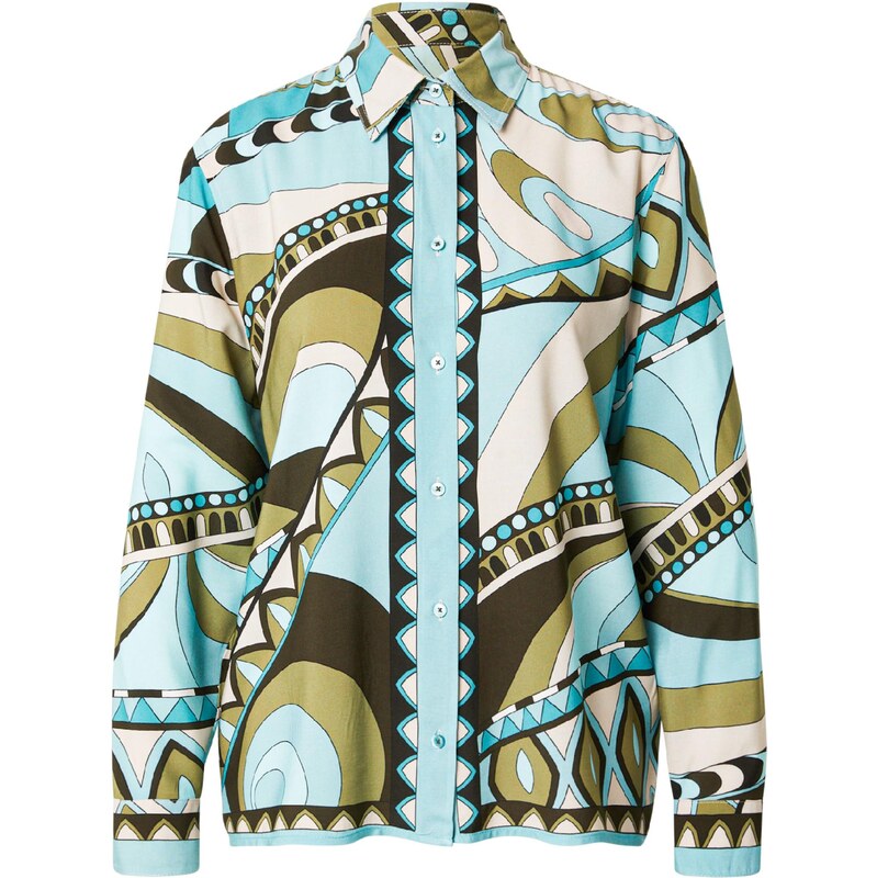 Emily Van Den Bergh Blúzka svetlomodrá / olivová / tmavozelená / biela 65892655