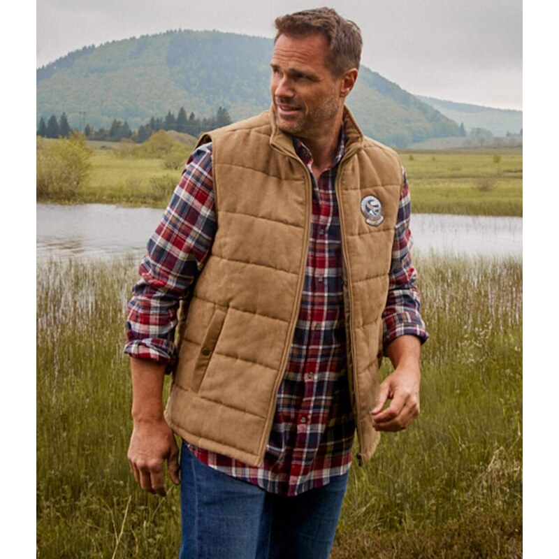 Prešívaná vesta z imitácie semišu Atlas For Men Hnedá 65353921