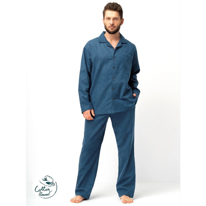 Pánske flanelové pyžamo s gombíkom Key MNS 815 3XL-4XL 65304418