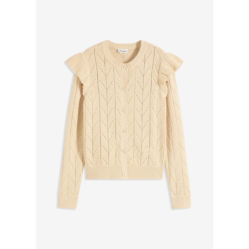 bonprix Ažúrový pletený sveter z bavlny, farba béžová 65363352