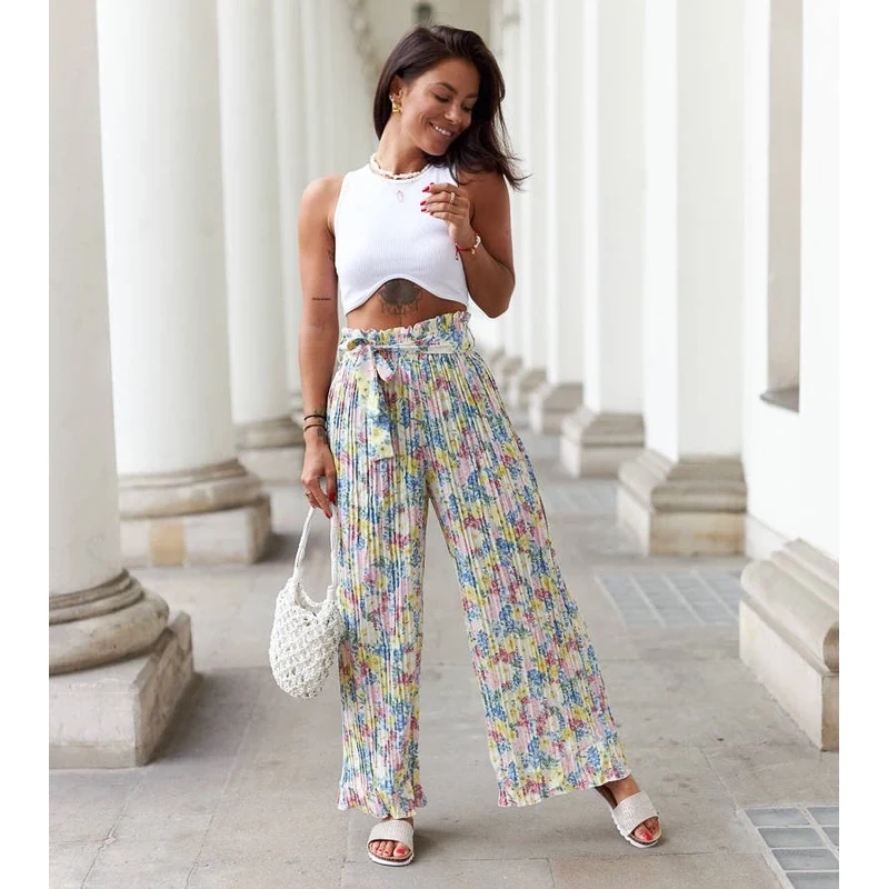 Gemre Žlté kvetinové plisované nohavice Cesate 65390659