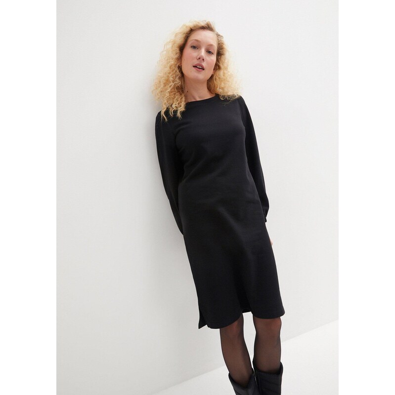 bonprix Mikinové šaty s balónovými rukávmi a rozparkom, farba čierna 45719886