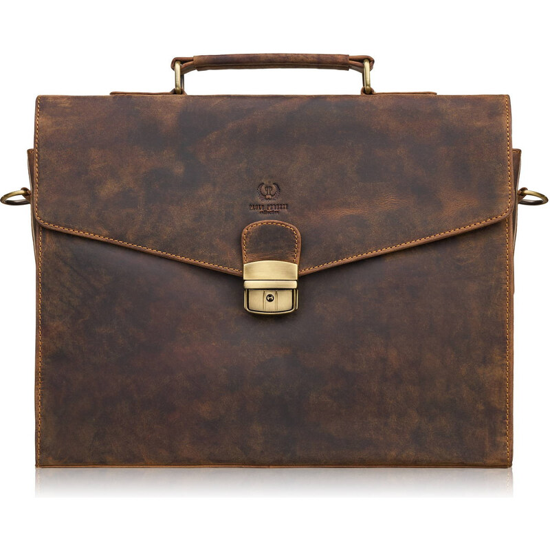 Paolo Peruzzi Pánska kožená aktovka s kľúčom, vintage | hnedá T-146 65363770