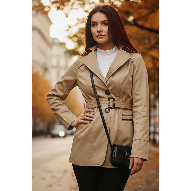 Glara Dámsky bavlnený trenčkot s preckou 13402332