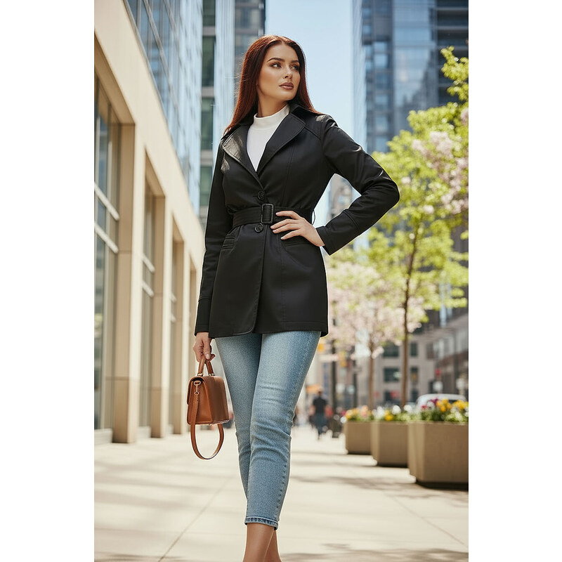 Glara Dámsky bavlnený trenčkot s preckou 13402334