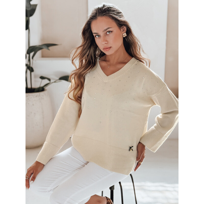 BASIC Smotanový dámsky viskózový sveter VERALIA s kamienkami a 65372706