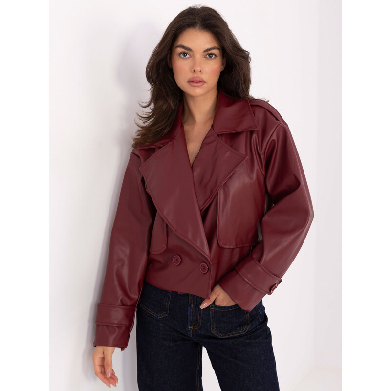 RUE PARIS Vínový dámsky dvojradový koženkový trenčkot IT-KR-FL9558.60 66864690