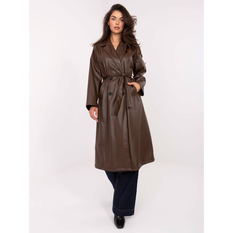 RUE PARIS Tmavohnedý dámsky prechodný kabát z eko kože IT-PL-A8393.81 66150302