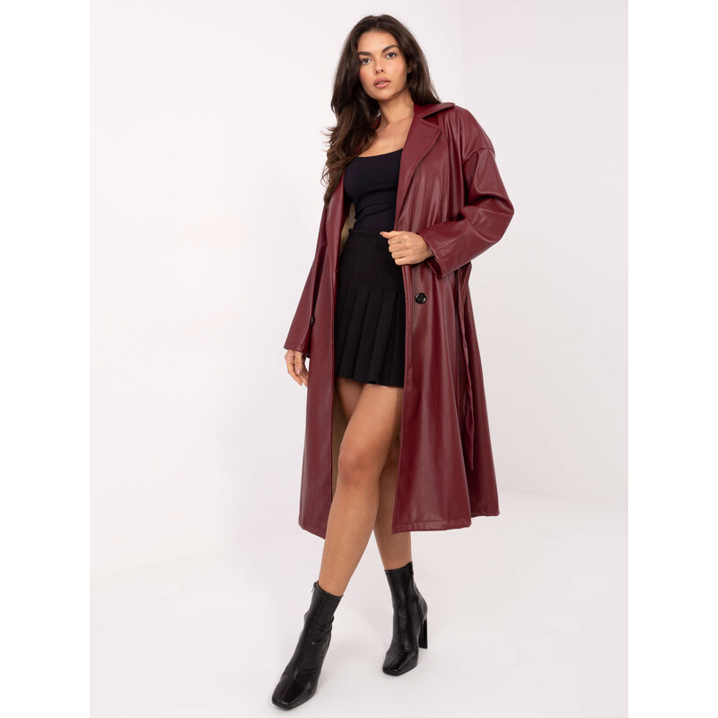 RUE PARIS Vínový dámsky prechodný kabát z eko kože IT-PL-A8393.81 66150306