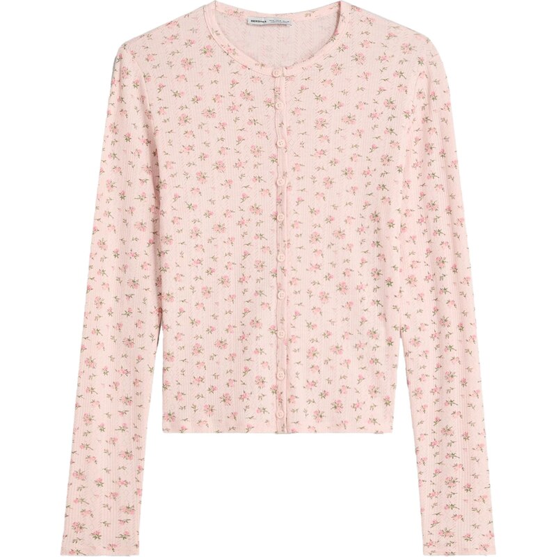 Bershka Kardigán zelená / ružová / staroružová 66008934