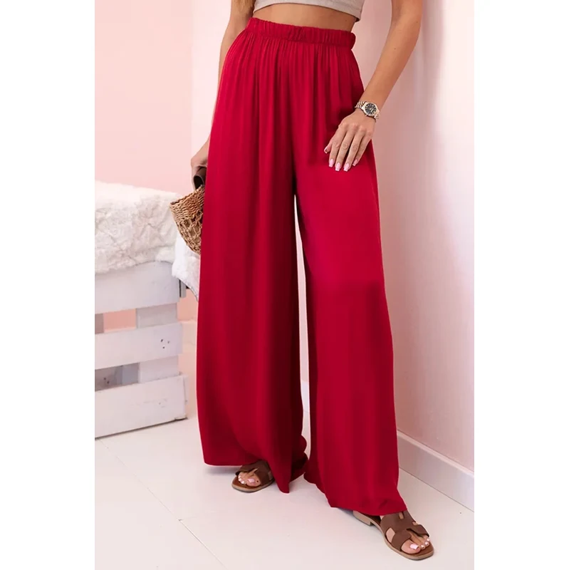 K-Fashion Dámske široké viskózové nohavice s elastickým pásom bordovej 65551429