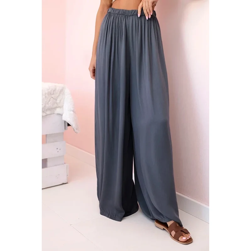 K-Fashion Dámske široké viskózové nohavice s elastickým pásom graphite 65551431