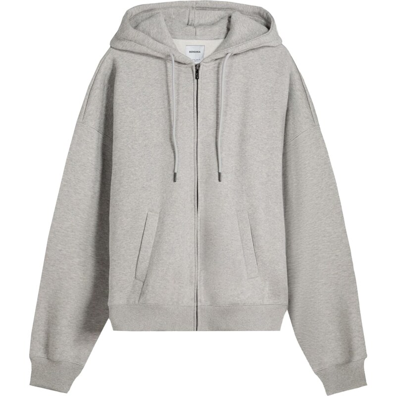 Bershka Tepláková bunda sivá melírovaná 65608820