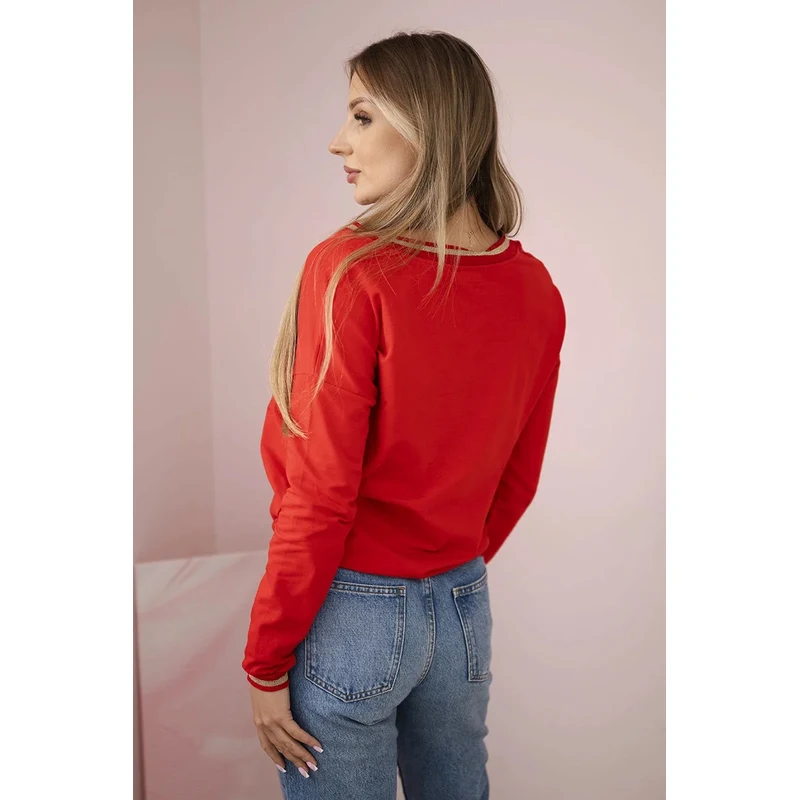 K-Fashion Dámska mikina s červeným flitrovým nápisom 65720171