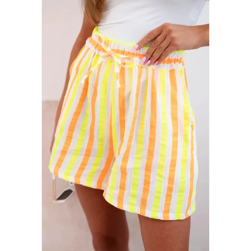 K-Fashion Dámske bavlnené šortky Striped Yellow Neon 65551878
