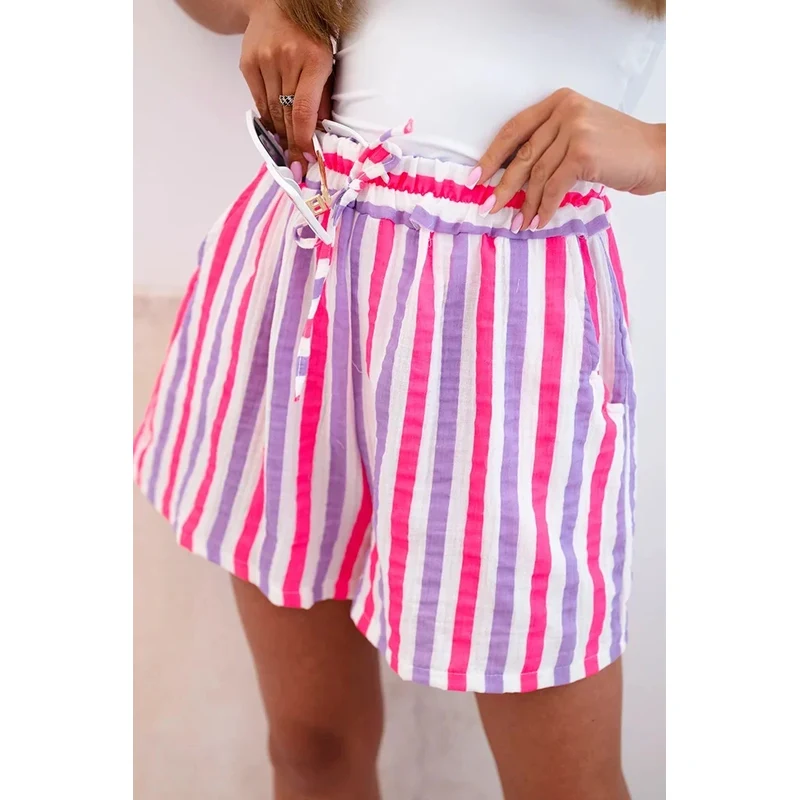 K-Fashion Dámske bavlnené pruhované šortky fialové 65551881