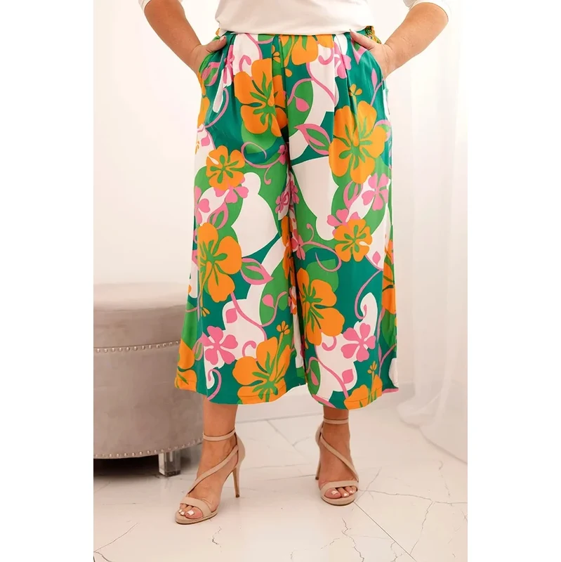 K-Fashion Dámske plus veľkosť viskózové nohavice s kvetinovým vzorom 65552138