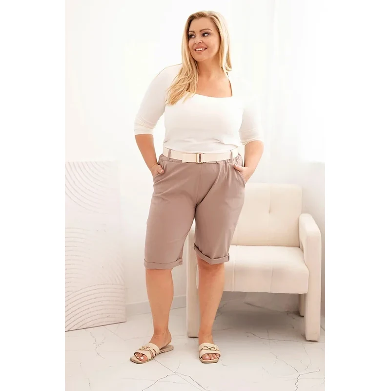 K-Fashion Dámske bavlnené šortky s opaskom Fango v nadmernej veľkosti 65552633