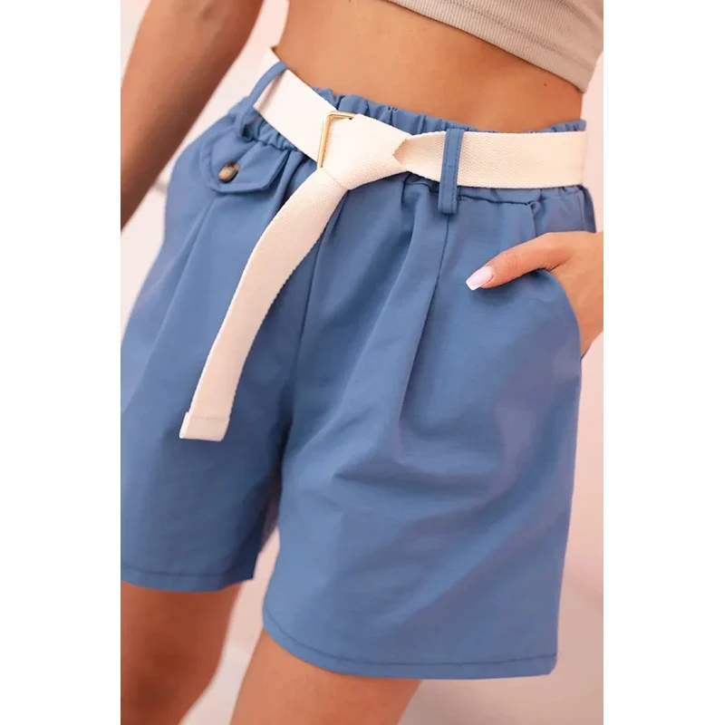 K-Fashion Dámske šortky s vysokým pásom a opaskom denim 65552670