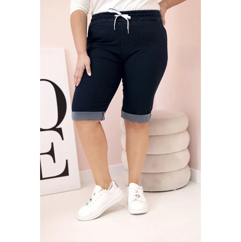 K-Fashion Dámske bavlnené šortky s kravatami v námorníckej modrej 65552975