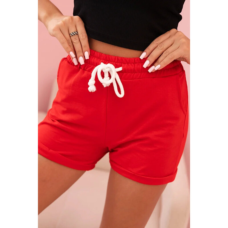K-Fashion Dámske bavlnené šortky s elastickým pásom červené 65721894