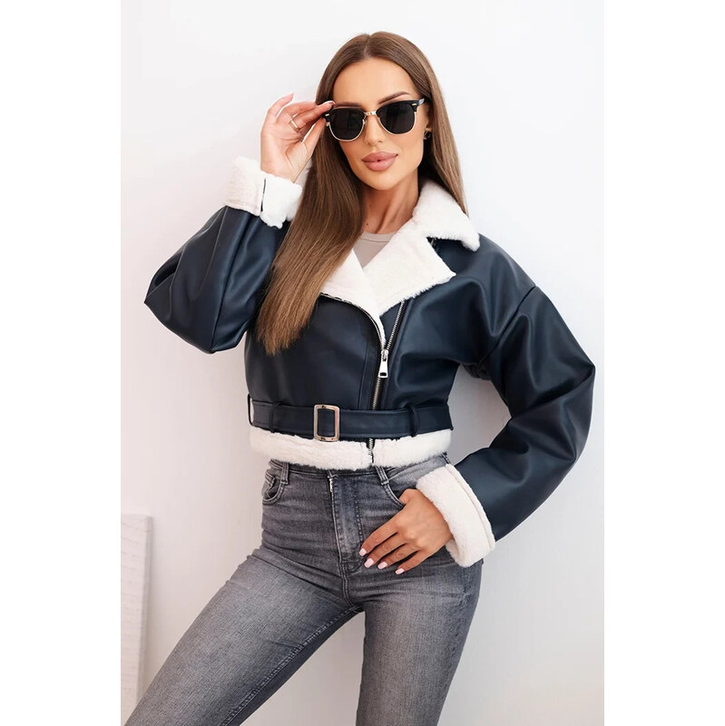 K-Fashion Dámsky pilot z ekokože s podšívkou a opaskom modrý 66084982