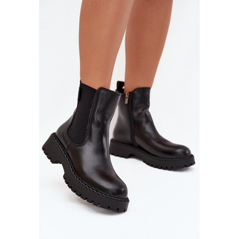 Big Star Shoes Skórzane Botki Sztyblety Damskie Ocieplane Na Zamek Big 66663543